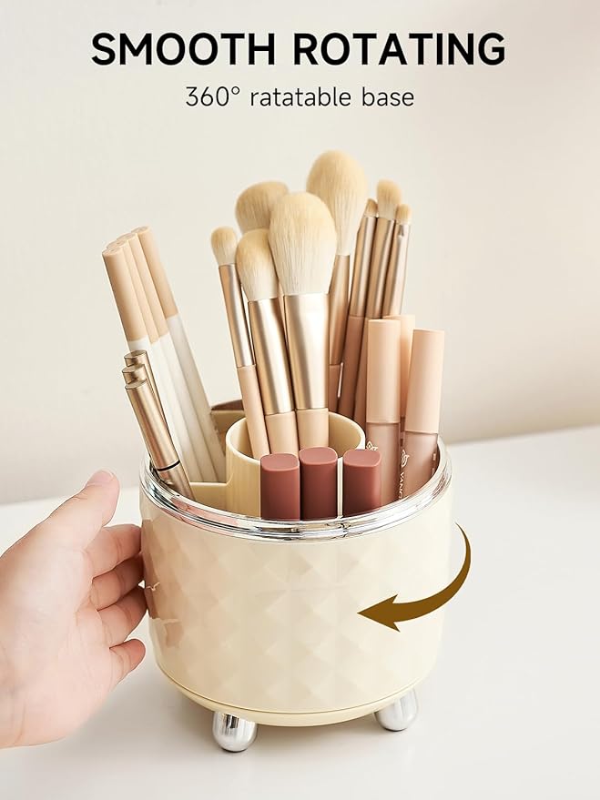 Makeup Brush Holder with 5 Slots, 360 Rotating Makeup Brush Organizer, Brushes Cup for Cosmetics, Nail Polish, Bathroom Vanity