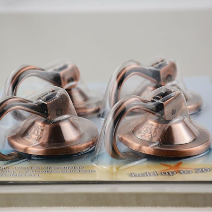 Suction Cup Hooks, 4-Pack Vacuum Wreath Hangers for Flat Smooth Wall Surface, Copper