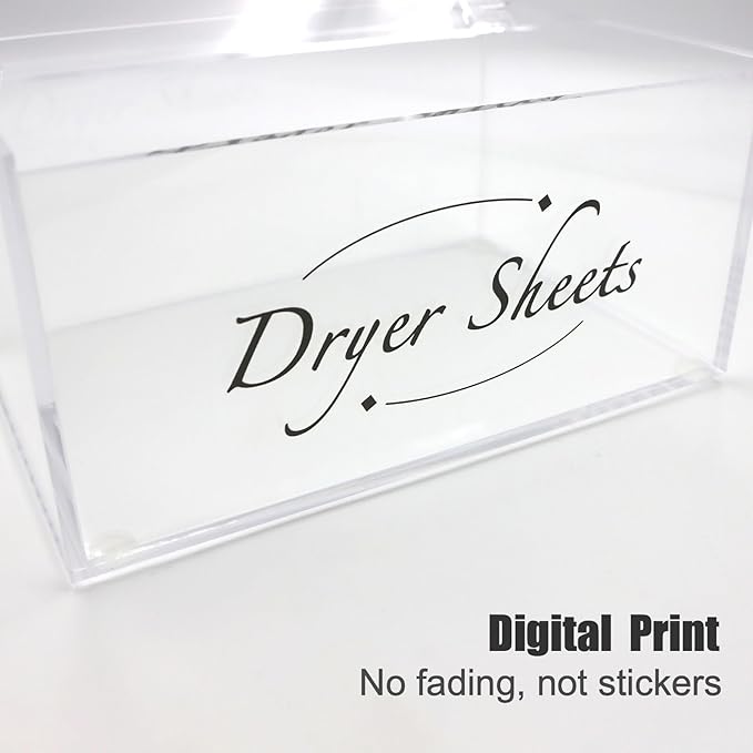 Laundry Sheet Holder - Clear Acrylic Dispenser with Lid, Dryer Sheet Box for Laundry Room