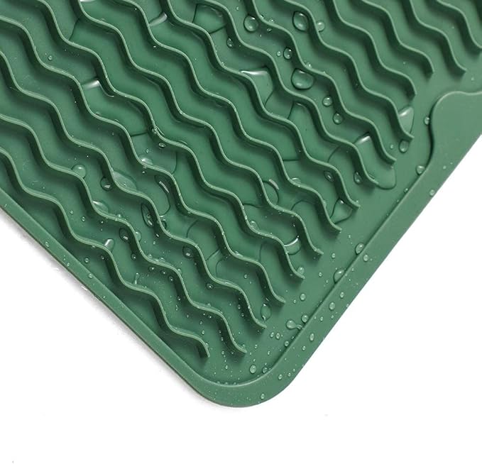 Silicone Dish Drying Mat for Multiple Usage,Easy clean,Eco-friendly,Heat-resistant Silicone Mat for Kitchen Counter or Sink,Refrigerator or Drawer Liner Green S 12 inches x 6 inches