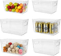 6 Pack Clear Plastic Storage Bins with Handles, Stackable Pantry Fridge Cabinet Under Sink Organizers and Storage, Multi-use Large Home Kitchen Bathroom Organization for Shelf Closet Drawer