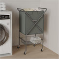 Laundry Basket with Wheels:88L Rolling Laundry Cart Foldable Metal Frame Dirty Clothes Laundry Hamper 36"H 4 Caster 2 Brake Waterproof Removable Liner Carry Handle for Dorm Laundry Room,Gray