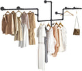 Industrial Pipe Clothes Rack Wall Mounted, 85.83 inches Heavy Duty Iron Pipe Clothing Garment Rail, Multi-Purpose Clothing Hanging Rod for Laundry Room and Closet Storage