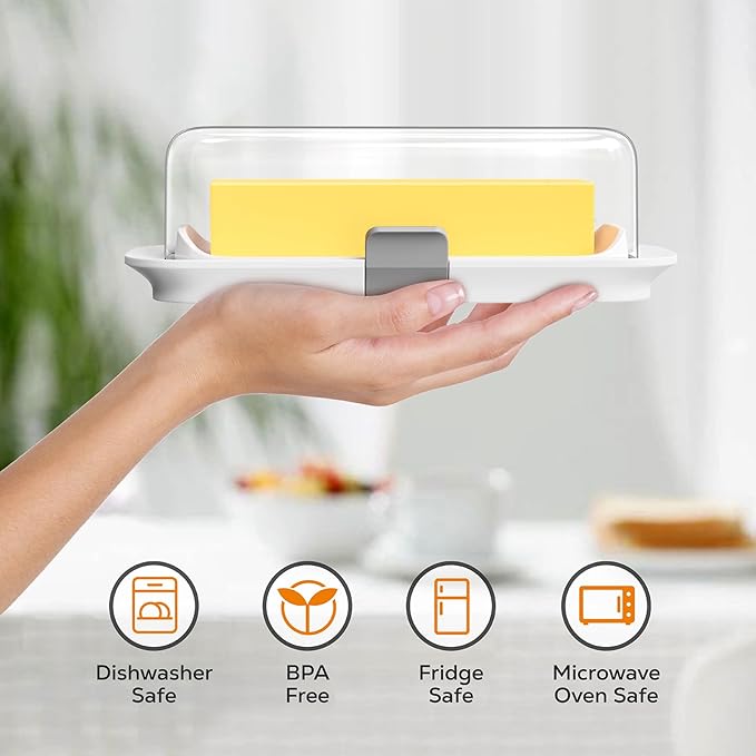 Pisol Large Butter Dish with Lid for Countertop and Fridge Refrigerator Door Shelf, Airtight 250g Butter Keeper for East Coast/West Coast/European/Kerrygold Butter/French Butter/Cream Cheese