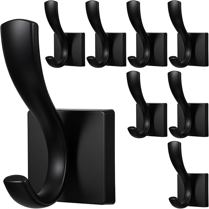 8 Pack Wall Hooks Heavy Duty Towel Robe Coat Hooks for Bathroom Bedroom Entryway with Mounting Hardware Rustproof Aluminum Alloy Black