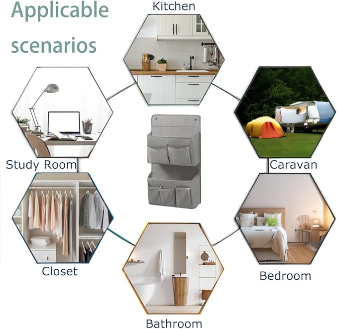 Wall Hanging Organizer – Over The Door Storage & Behind Door Organizer for Dormitory, Bathroom, Bedroom, Kitchen, Nursery, Space-Saving (Grey, 1 Pack)