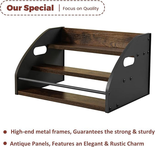 3-Tier Liquor Bottle Display Shelf, Exquisite Metal Design, Extra Large Bar Organizer for The Home Bar, Countertop Wine Rack with Smooth Handles, Retro Bar Shelf Stand for Whiskey, Spirits