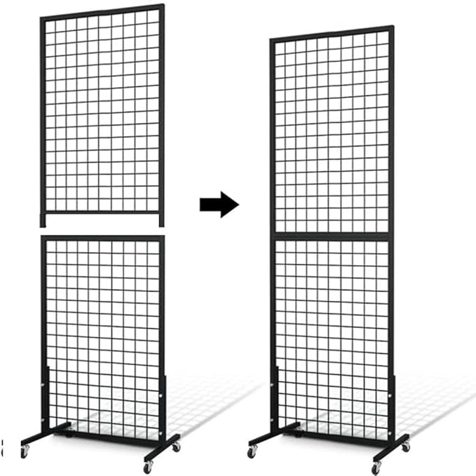 Grid Wall Panels, 2 Packs 2'x 6' Gridwall Panels Tower with T-Base, Black Wire Grid Wall Display Rack, Craft Show Display Rack, Art Gridwall Display Stand