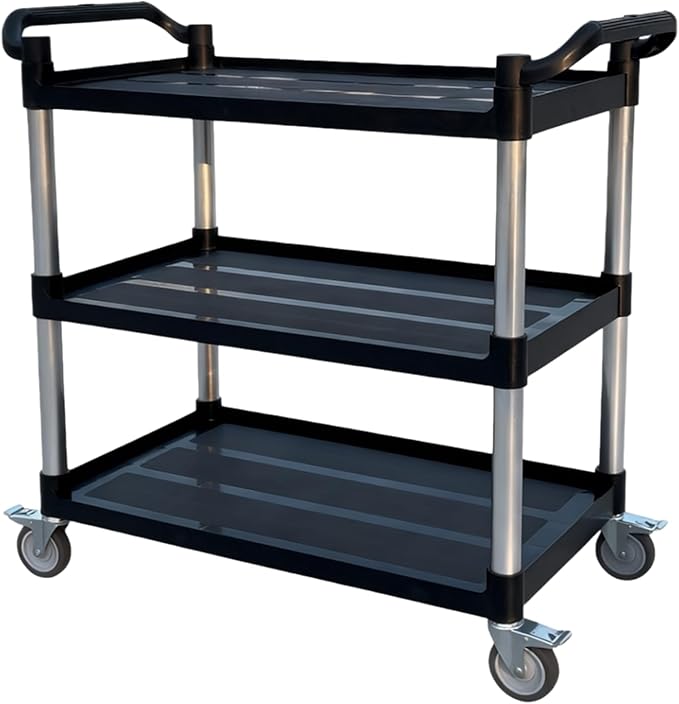 3-Tier Rolling Utility Cart with Wheels, 540 lbs Capacity Service Cart, Commercial Kitchen Cart with 4 Lockable Swivel Casters for Restaurant/Home/Warehouse/Office (40 x 20 x 38 in)