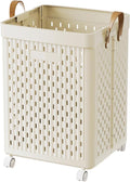 UAK Laundry Basket with Wheels, Collapsible Plastic Laundry Hamper with Handle, Foldable Laundry Basket Organizer for Laundry and Bathroom (Light Yellow, XXL)