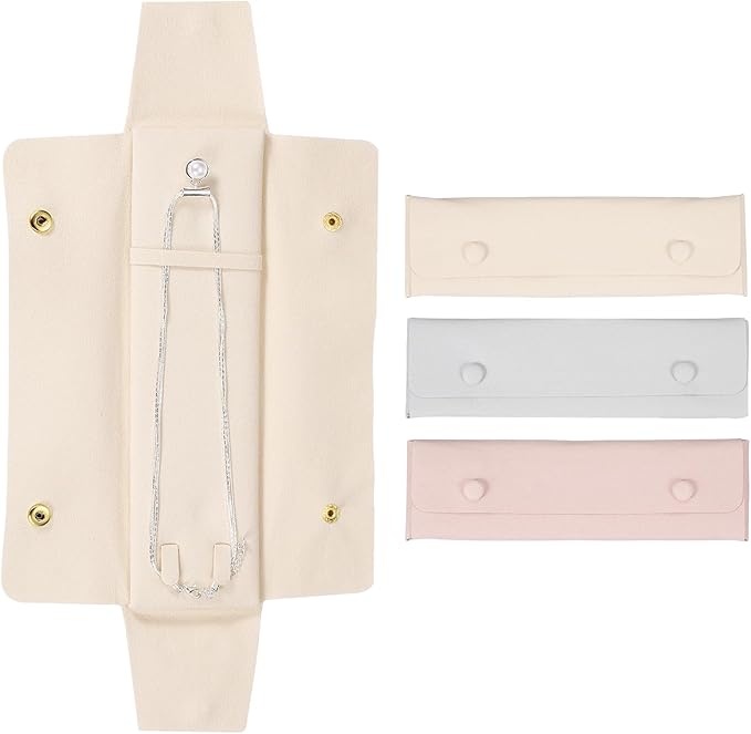 uxcell 3 Pcs Microfiber Necklace Travel Case, Necklace Pouch Storage Bag Microfiber Jewelry Travel Organizer Tangle Free for Women Gift, Pink/Gray/White