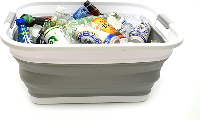 SAMMART Set of 2-41L(10.8 gallon) Collapsible Plastic Laundry Basket-Pop Up Storage Container-Portable Washing Tub-Space Saving Hamper/Basket, Water capacity:32L(8.4 gallon) (2 rectangular, Grey)
