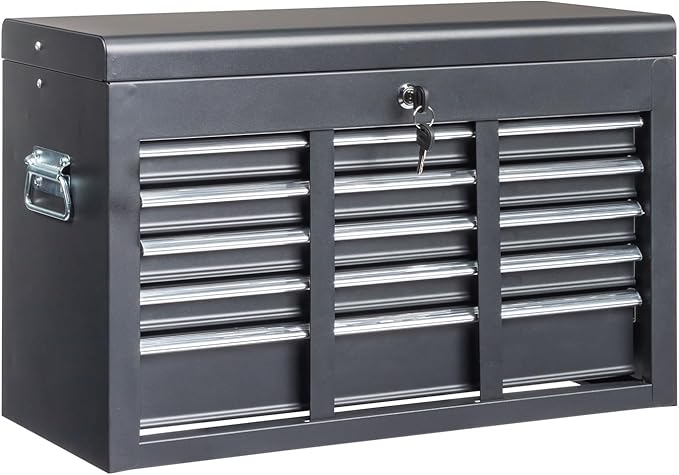 Metal Tool Box Organizer | Lockable Tool Chest | Toolbox with 5 Sliding Drawers | Large Tool Storage Box Organizer | Portable Toolchest with Keys for Garage Workshop and Tool Room | Black