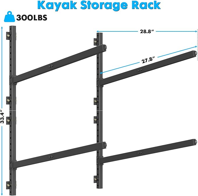 Kayak Storage Rack Heavy Duty, Adjustable Wall Mount Hanger for Indoor Garage & Outdoor Storage, Storage Rack for Kayak, Canoe, Surfboard & Paddle Board (Kayak Storage Rack Wall Mount 2)