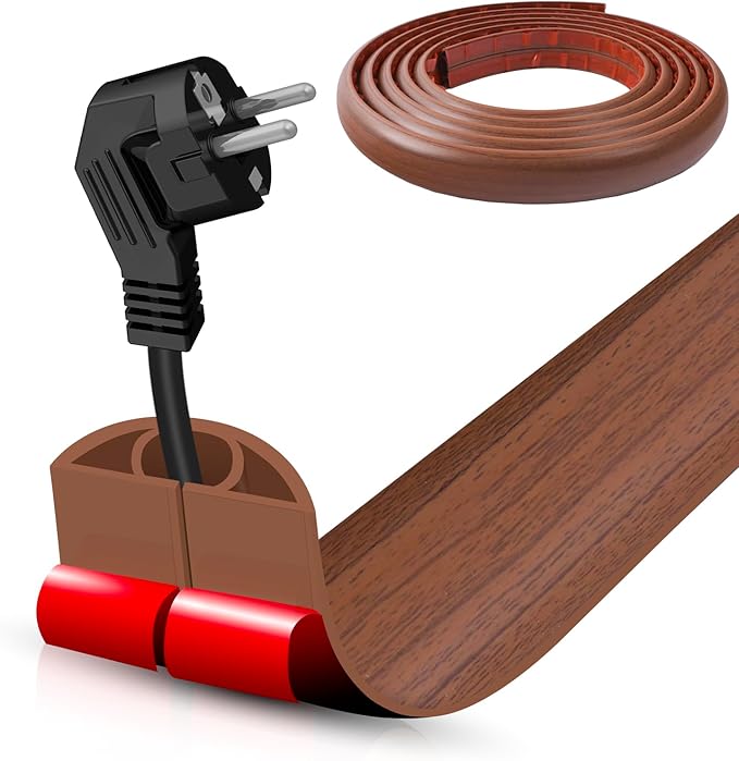 Floor Cord Cover Self Adhesive Cord Hider,10FT Cable Management, Extension Strip Protector for Wires, Prevent Cable Trips for Offices, Gyms, Exhibitions Cavity:0.39"(W) x 0.27"(H) Wood Red Teak