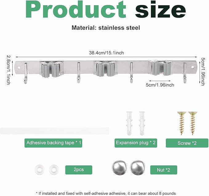 5 Pack Broom Holder Wall Mount 3 Racks 4 Hooks Stainless Steel Broom Mop Holder Anti Slip Storage Rack Strong Load Bearing Waterproof Broom and Mop Organizer Wall Hanging for Bathroom Kitchen Garage