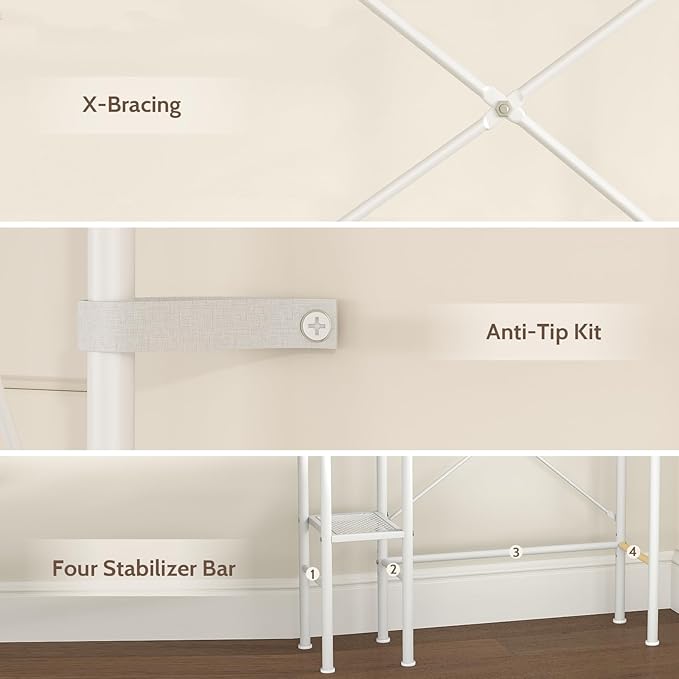 7-Tier Over the Toilet Storage Rack, Heavy-Duty Metal Bathroom Organizer with Adjustable Shelf, Toilet Paper Holder & Side Hooks, Space Saver for Small Bathrooms, Laundry Room & Apartments, White