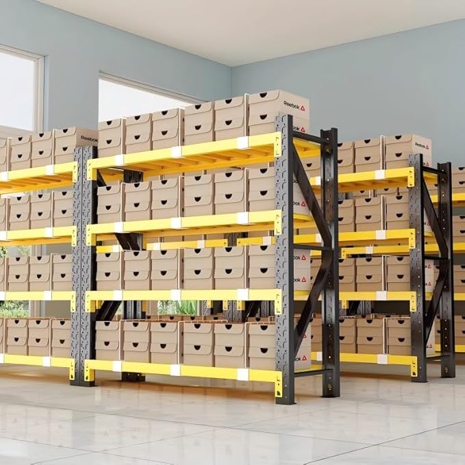 48" W Garage Shelving,4-Tier Heavy Duty Storage Shelves Unit with Adjustable Metal Shelf for Warehouse,Basement,Workshop,4000LBS,48" W x 20" D x 79" H,Black&Yellow
