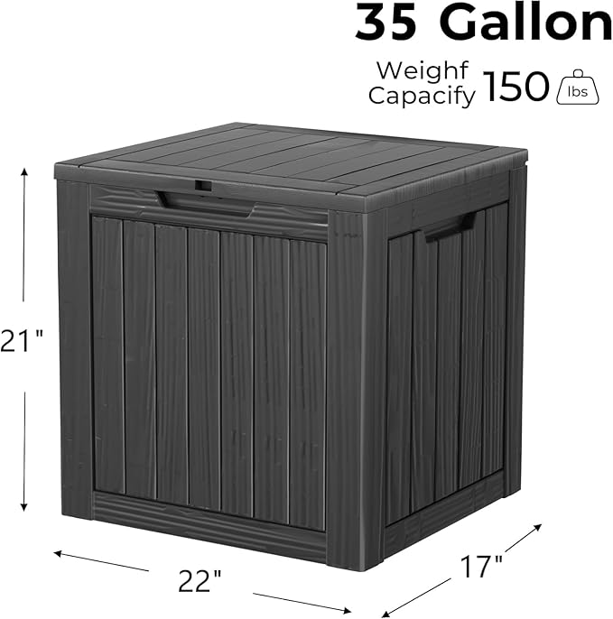 35 Gallon Deck Box, Resin Outdoor Indoor Waterproof Storage Box, Lockable Storage Box With Handle for Patio Furniture - Garden Tools - Swimming Pool Tools UV-Resistant, (Black)