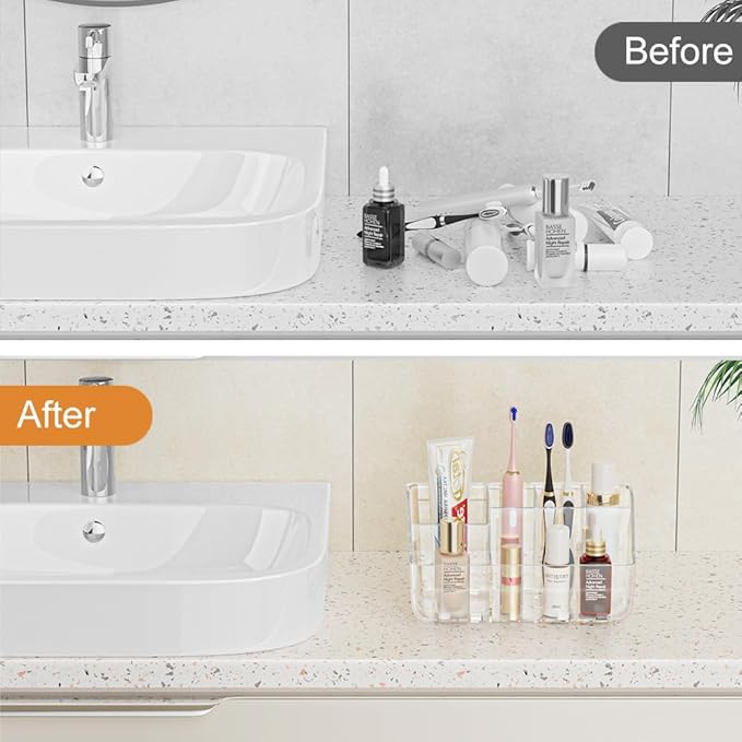 Clear Toothbrush Holders for Bathroom Organizers and Storage, Wall-Mounted Tooth Brush Holder and Toothpaste Holder for Bathroom Wall, Countertop - Bathroom Accessories, 2 Packs