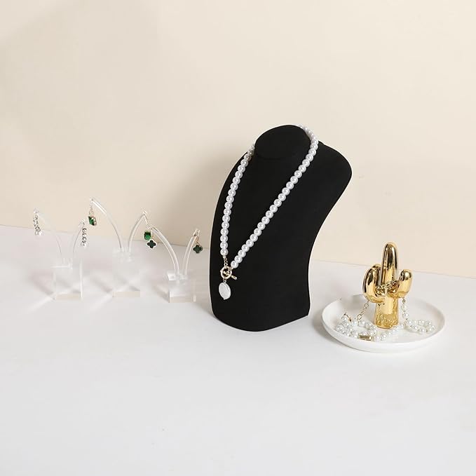 GemeShou Black necklace hanger jewelry organizer, Velvet jewelry stand necklace holder, jewelry mannequin bust for necklaces, Jewelry boutique store photography props【Black-Medium height 7.87 inch】