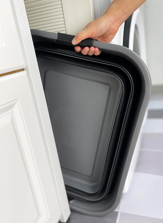 SAMMART 42L (11 Gallon) Collapsible Plastic Laundry Basket - Foldable Pop Up Storage Container/Organizer - Portable Washing Tub - Space Saving Hamper/Basket (1, Grey/Black)