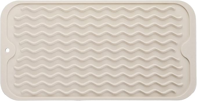 Silicone Dish Drying Mat for Multiple Usage,Easy clean,Eco-friendly,Heat-resistant Silicone Mat for Kitchen Counter or Sink,Refrigerator or Drawer Liner Tapioca S 12 inches x 6 inches