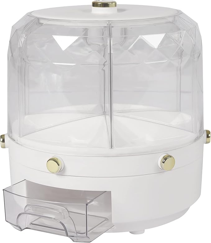 Cereal Dispenser Countertop 360° Rotating Grain Storage Container 13.2 Lbs Rice Dispenser 6 Grids Dry Food Dispenser Candy Dispensers Countertop for Small Grains, Beans, Rice
