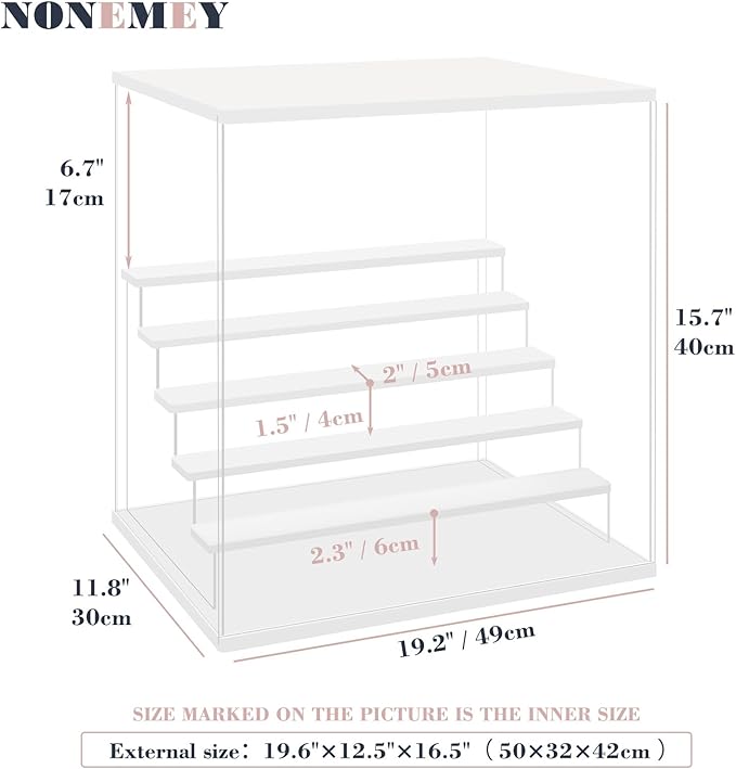 NONEMEY Clear Acrylic Display Case with Light ,3/4/5/6 Tier Multiple Color Lights via Remote Control Dustproof Display Box for Collectibles Figures Mini Toys (6 Tiers 19.6 * 12.5 * 16.5inch)