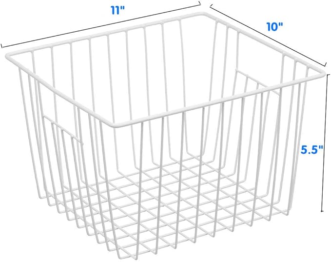 Freezer Wire Baskets, Kitchen Storage Organizer Bins for Chest and Upright Freezer, Refrigerator Dividers Containers with Handles - Pearl White (4)