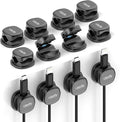 12 Pack Spring Cable Clips, Black Cord Organizer with Adhesive, Charging Cord Clips for Phone, Laptop, Nightstand & Desk, Cable Management for Office & Home Use
