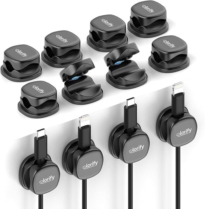 12 Pack Spring Cable Clips, Black Cord Organizer with Adhesive, Charging Cord Clips for Phone, Laptop, Nightstand & Desk, Cable Management for Office & Home Use