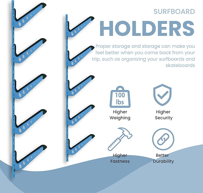 Snowboard Wall Mount, Adjustable 5/6 Board Surfboard Rack, Surfboard Wall Hangers for Surfboard, Wakeboard, and Snowboard Storage at Home or Garage