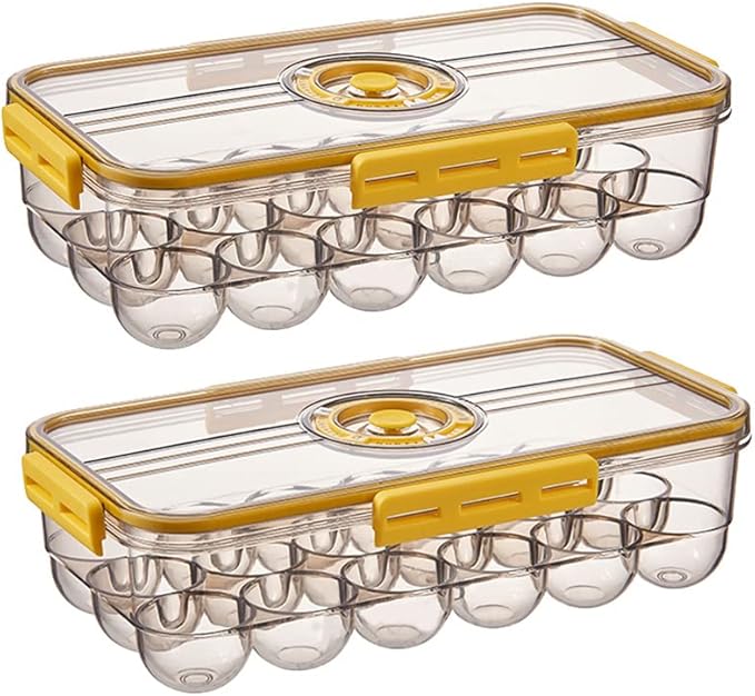 CottonColors Egg Holder for Fridge 18 Egg Container for Refrigerator Plastic Egg Organizer for Refrigerator Stackable Egg Storage With Lids for Timer(2 pack)