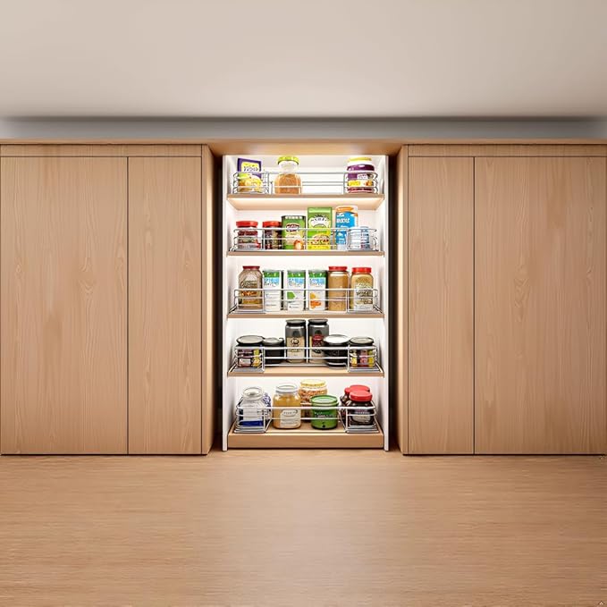 Pull Out Cabinet Organizer (22" W x 21" D), Slide Out Shelves for Kitchen Cabinets, Pull Out Drawers Heavy-Duty Metal Rolling Shelf, Chrome Finish