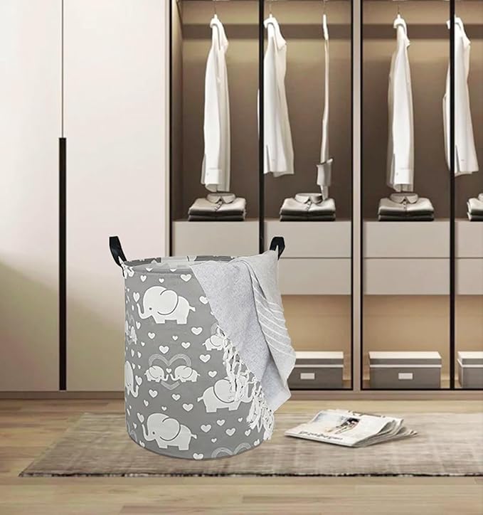 Round Laundry Hamper Storage Basket Laundry Organizer Hamper Storage Bins Clothes and Toys Box Nursery Hamper Gift Basket For Kids with Handles