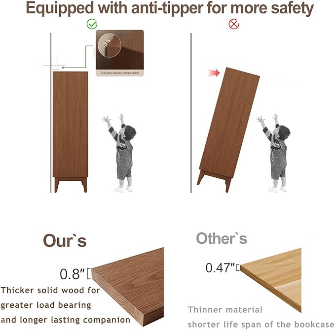 3 tier solid wood book case with corrugated tempered glass doors, dusty wooden bookshelf dark brown Flip-Up Glass Front Doors book cases/shelves for home office room with installation tool