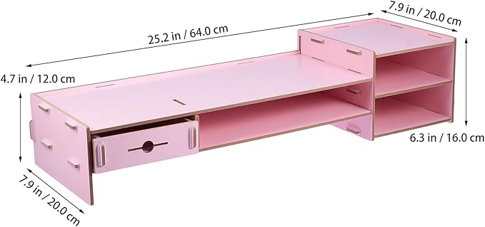Pink Computer Monitor Stand Riser with Drawer Desktop Organizer Storage Box Office Desk Storage for Home School Space-saving Monitor Riser Stand