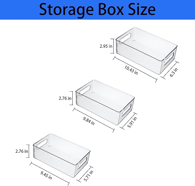Refrigerator Organizer Bins 6 Pack Fridge Organizers with Handles Clear Freezer Storage Containers for Pantry, Cabinets,Shelves, Drawer – Plastic Kitchen Organizers