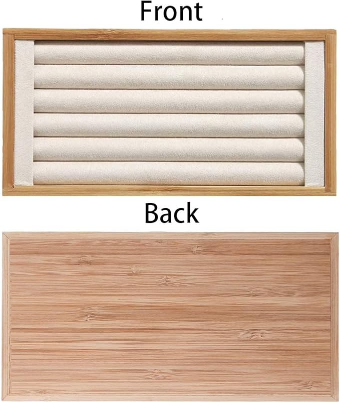 Coward Bamboo Ring Display Holder Jewelry Storage Tray Organizer Ring Stand For Home Desk or Shop Store Selling Show(beige)