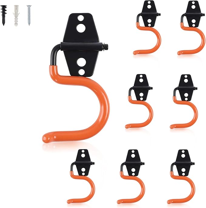 Aoben Heavy Duty Steel Garage Storage Hooks - Utility Hangers and Broom & Mop Holder Wall Mounted for Organizing Cleaning Tools, Mops, Garden Tools (8 Pack)