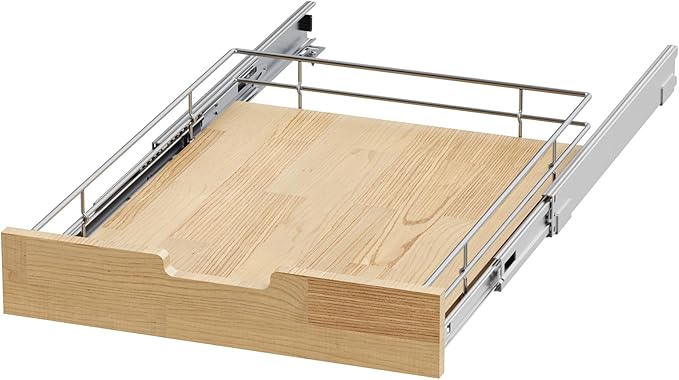Pull Out Cabinet Organizer,Heavy-Duty Slide Out Shelf, Wood And Wire Basket, Pull Out Drawer for for Kitchen Under Sink Space, Pantry, Bathroom (14 * 21 WM)