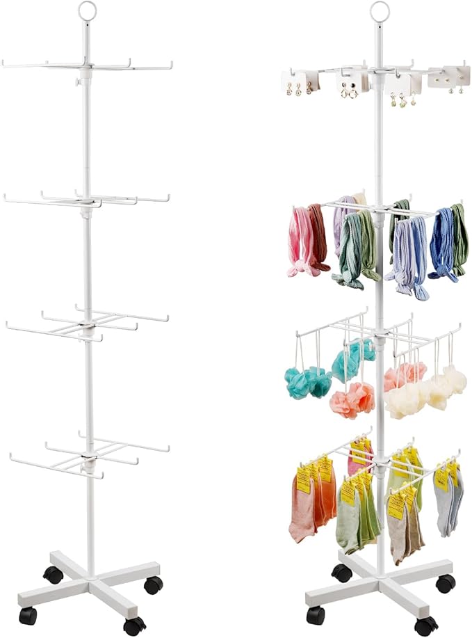 Retail Display Stand Rotating Display Stand 4 Tier Spinning Display Stand for Craft Shows, Jewelry, Keychain, Earring Adjustable Height Retail Display Racks (White)