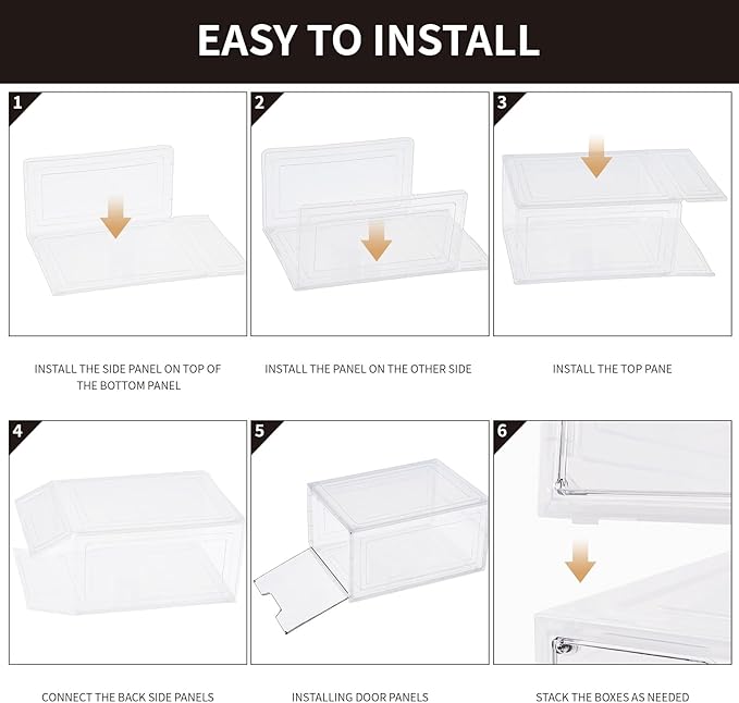 Shoe Boxes Shoe Storage Boxes Display Boxes with Magnetic Doors and Stackable Design, Ideal for Hallways, Under Beds, Wardrobes, and Living Rooms (Magnetic Door-Clear, 6 Pack)
