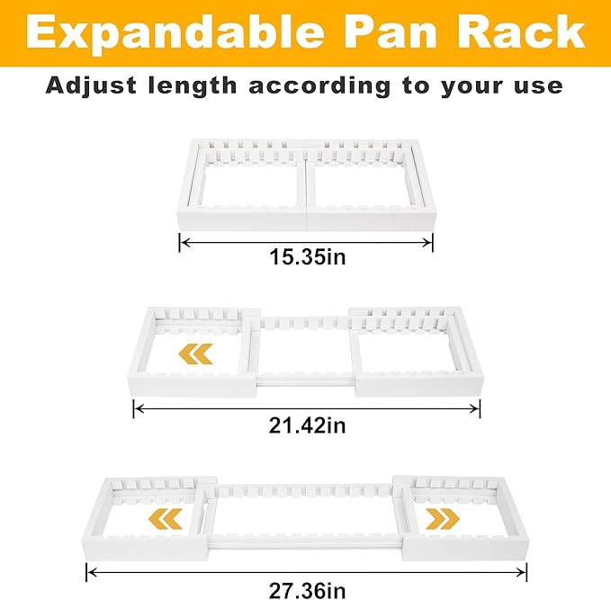MinBoo Bamboo Expandable Pot Lid Organizer Pot Lid Holder, Pot and Pan Organizer Drawer Organizer for Pot Lids, Adjustable Dividers for Kitchen Cabinet Organizers and Storage,White,Large
