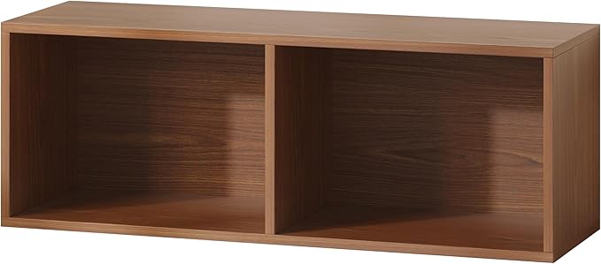 IOTXY DIY Modular Cube Bookcase - CubeXY Customizable Stackable Expandable Basic Shelving Units, 2-Cube Wooden Open Bookshelf for Miscellaneous Storage Organizer, Walnut