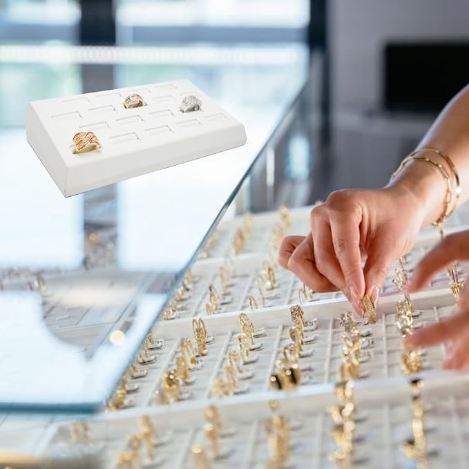 Novel Box 18-Slot White Leatherette Rings/Earrings/Cufflinks Holder Tray 8.25x4.5x1.75 Inches - Ring Holder Organizer for Selling or Personal Use - Jewelry Display Trays for Special Occasions