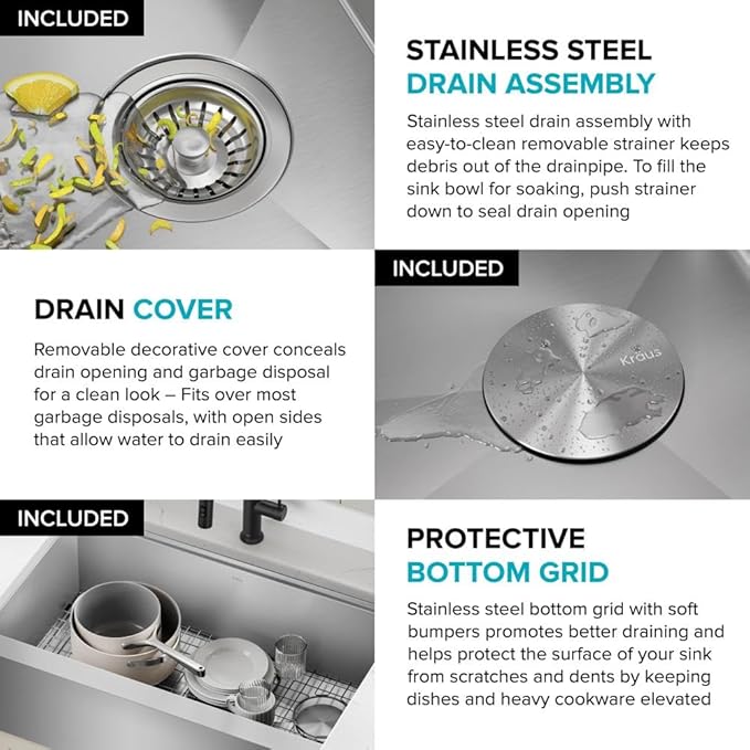 KRAUS Kore 36-Inch Farmhouse Workstation 16 Gauge Single Bowl Stainless Steel Kitchen Sink with Accessories, KWF210-36