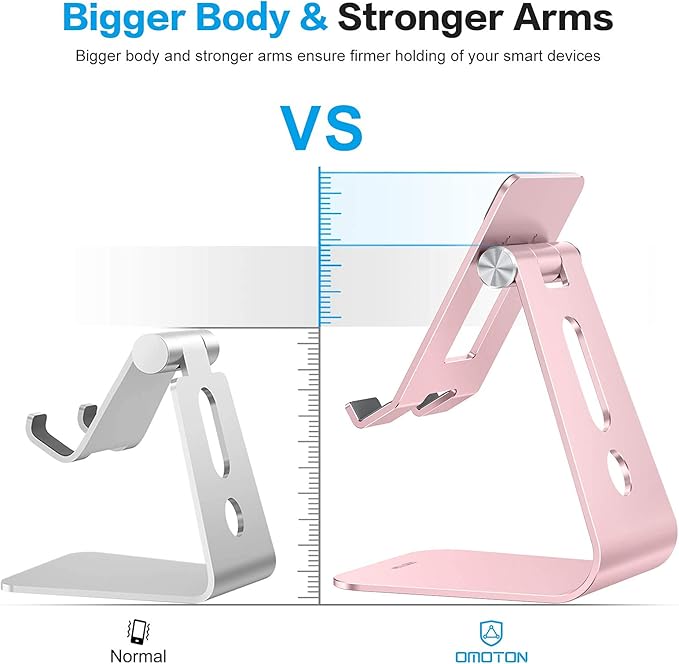 OMOTON Adjustable Tablet Stand for Desk, Upgraded Longer Arms for Greater Stability, T2 Tablet Holder with Hollow Design for Bigger Sized Phones and Tablets Such as iPad Pro/Air/Mini, Rose Gold