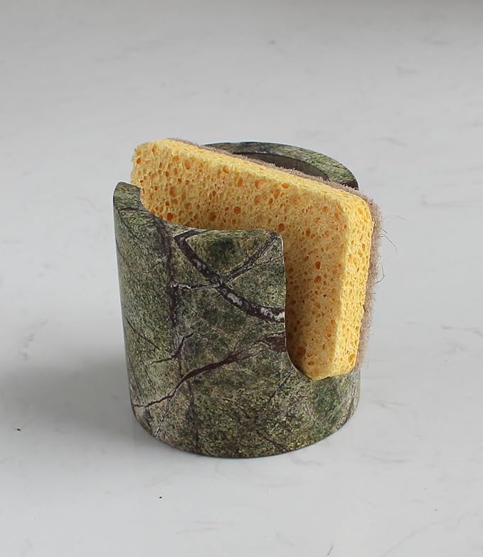 Natural Marble Travertine Sponge Holder for Kitchen Counter, Drying Rack, Sponge Caddy for Sink Organizer - Green Rainforest Marble